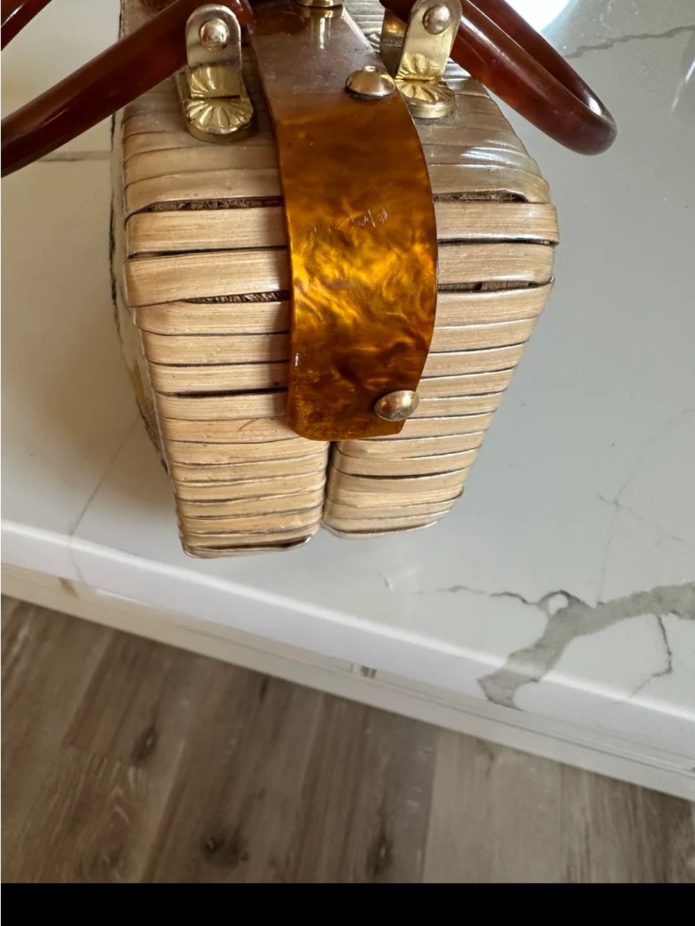 Vintage Tapestry Box Handbag with Amber Handles - Picture 10 of 10